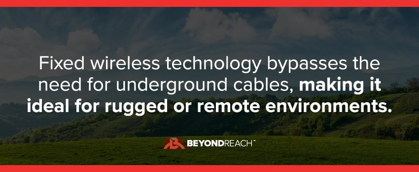 Fixed wireless technology bypasses the need for underground cables, making it ideal for rugged or remote environments.